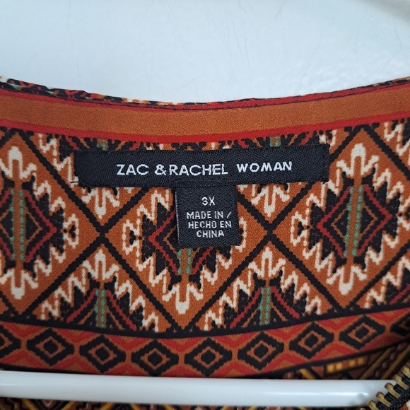 Zac & Rachel Bundle Of 2 Orange Blue Aztec Multicolor Flowy Boho Blouses Sz 3X - Picture 6 of 13